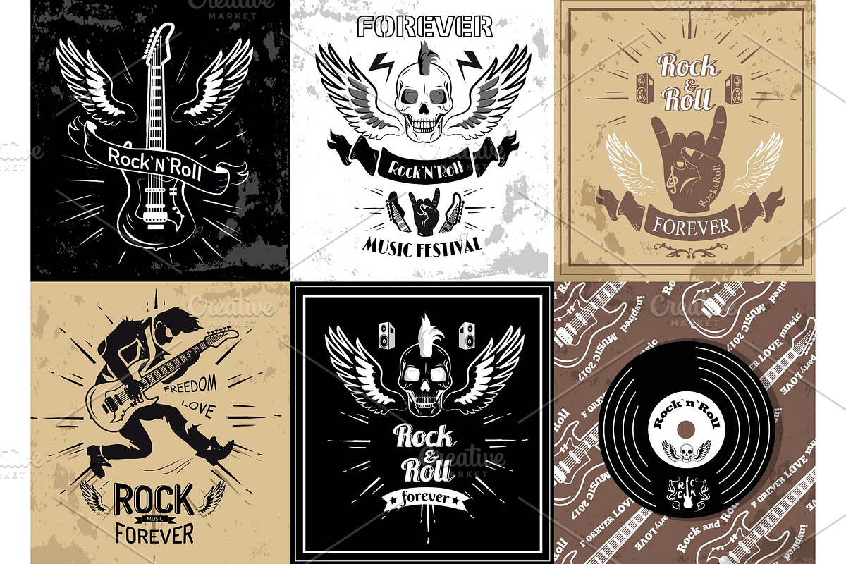 Rock and Roll Forever Logotype Sketches Set Vector in Illustrations - product preview 8