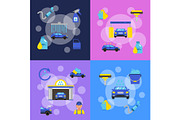 Vector banners set of concept illustrations with car wash