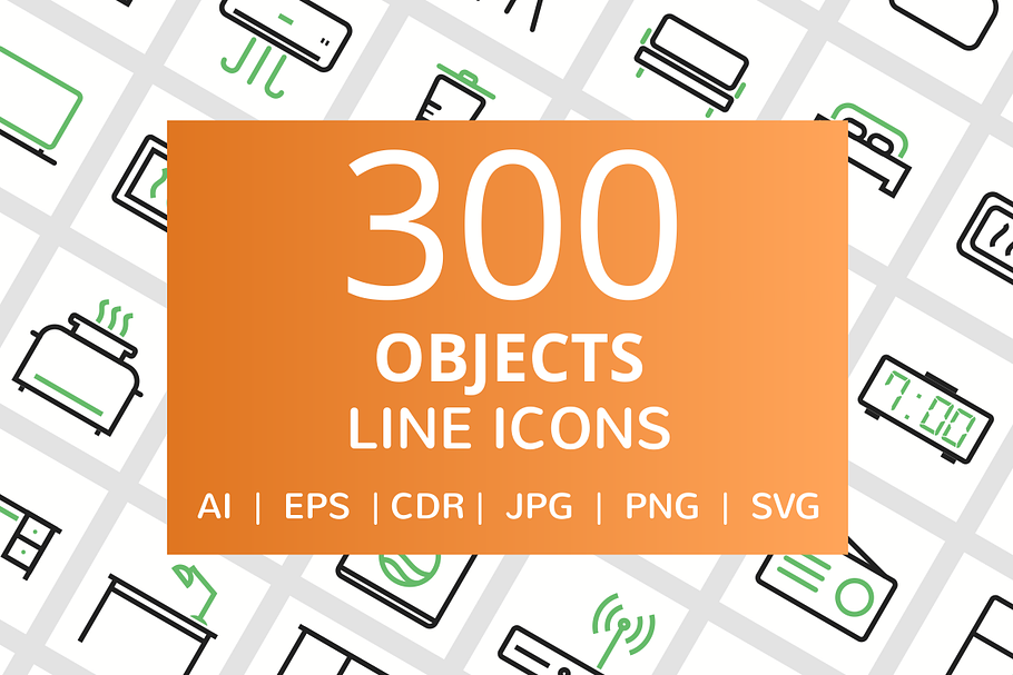 300 Objects Line Icons in Graphics - product preview 8