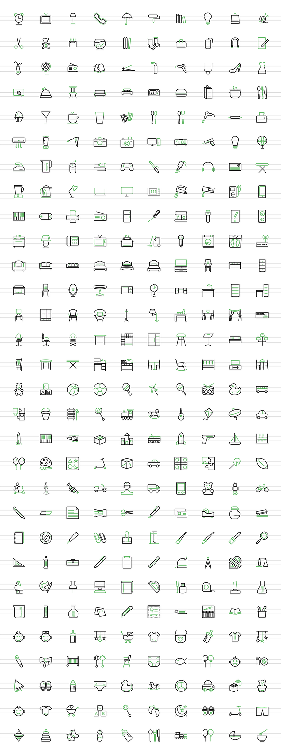 300 Objects Line Icons in Graphics - product preview 1