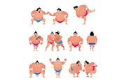 Sumo vector japanese fighter or sumowrestler character of traditional sport in Japan illustration set of fighting people in Tokyo isolated on white background