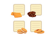 Vector set of stickers with place for text with cartoon cookies
