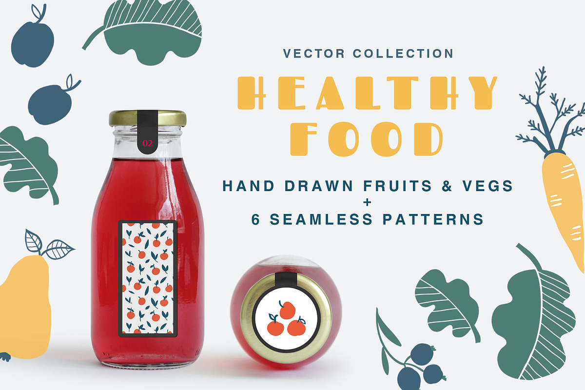 Healthy food vector collection  in Patterns - product preview 8