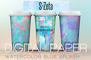 Watercolor blue splash-digital paper