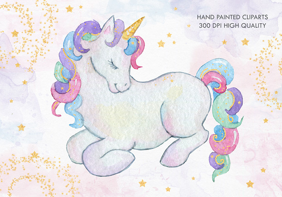 Unicorn clipart. Watercolor in Illustrations - product preview 1