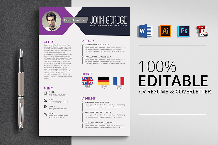 Word CV Resume Template in Resume Templates - product preview 8