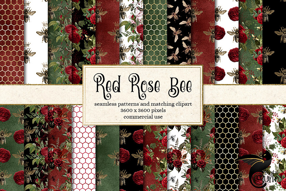 Red Rose Bee Digital Paper