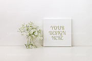 Square canvas mockup, white flowers