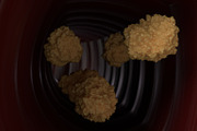 Yellow virus cells in blood system 3d illustration