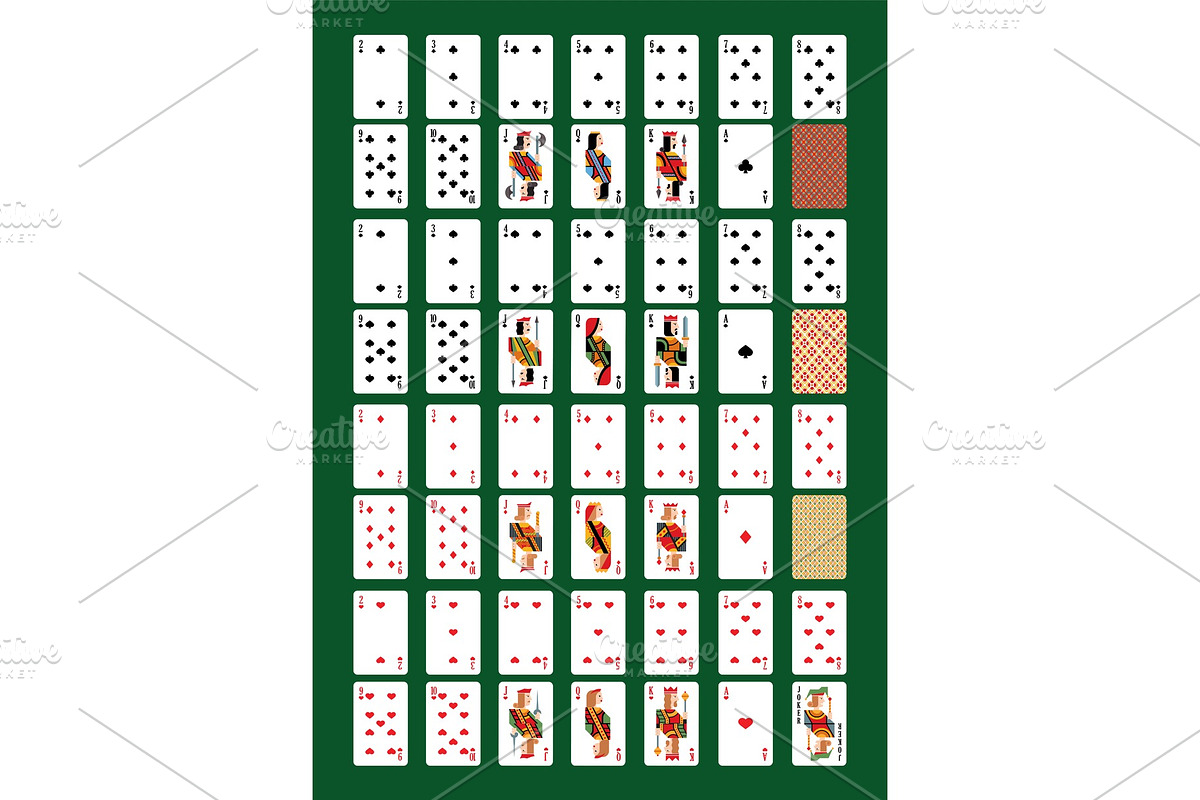 Playing-card vector playing cards for poker in casino illustration set of players gambling game signs king queen and jack isolated on background in Textures - product preview 8