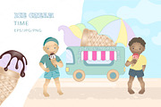 Summer vector / ice cream van & kids