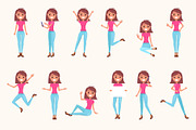 Female Character in Various Poses Illustrations