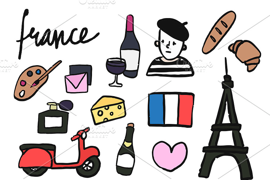 Symbols of France signs illustration