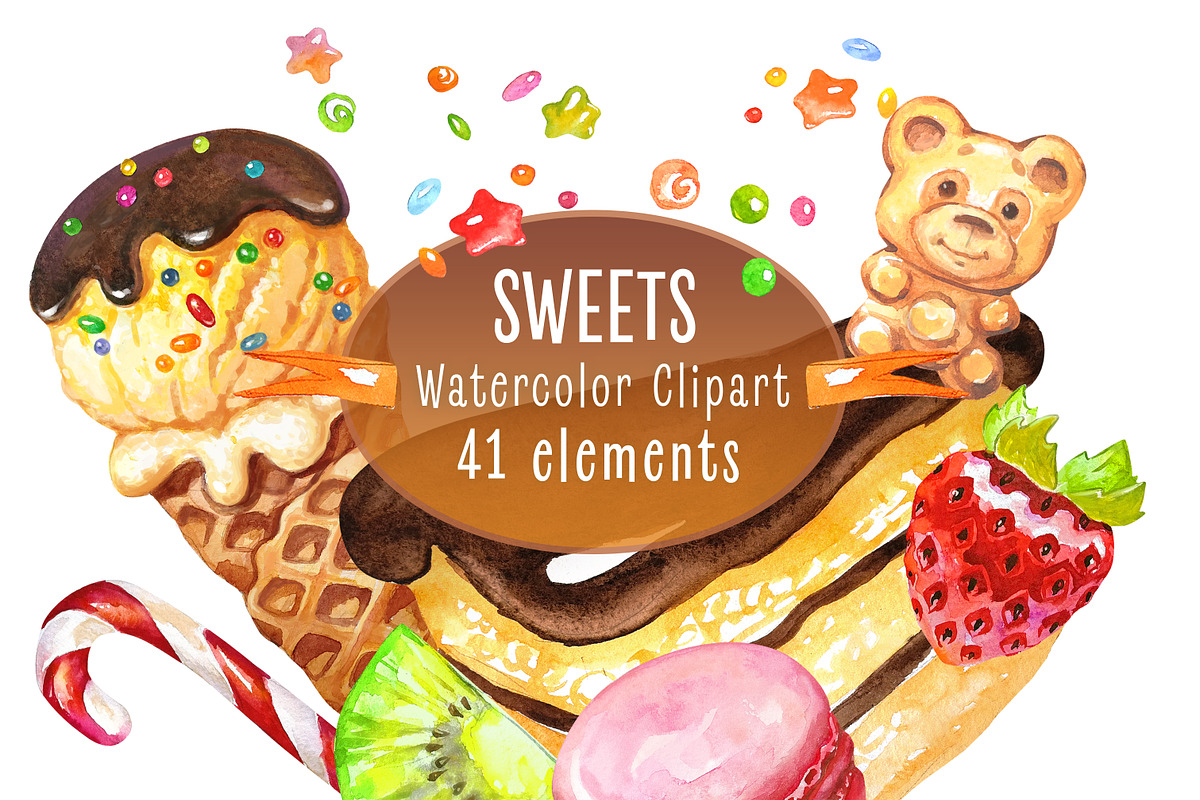 Sweets. Watercolor collection in Illustrations - product preview 8