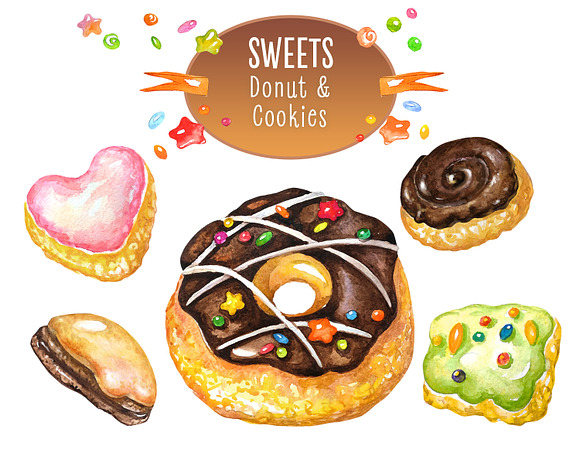Sweets. Watercolor collection in Illustrations - product preview 2