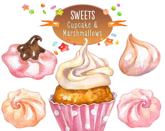 Sweets. Watercolor collection in Illustrations - product preview 3