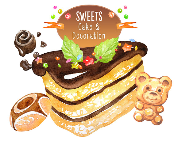 Sweets. Watercolor collection in Illustrations - product preview 5