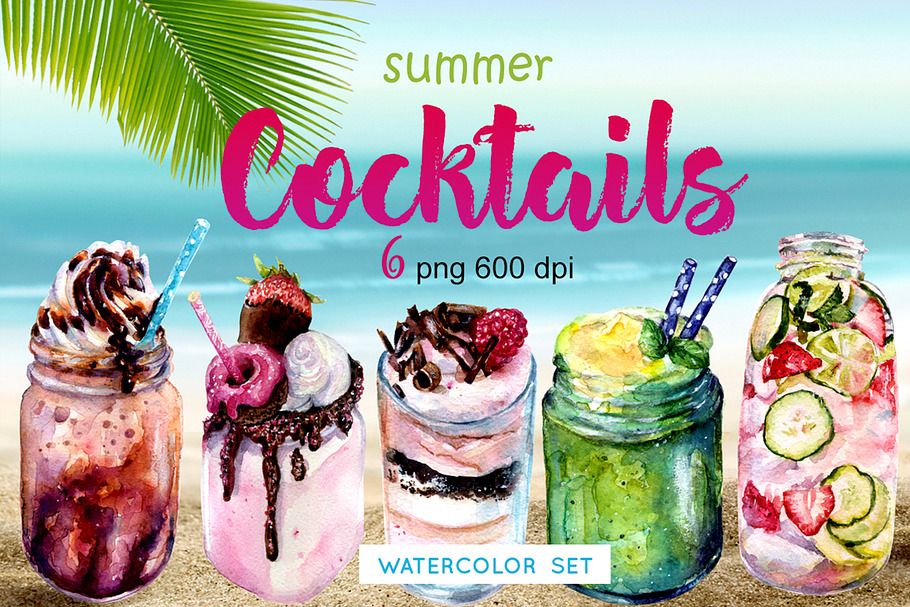 Watercolor clipart. Summer Cocktails in Illustrations - product preview 8