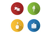 Confectionery flat design long shadow glyph icons set