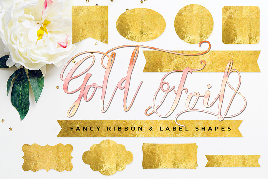 Gold Foil Ribbon & Label Shapes in Objects - product preview 8