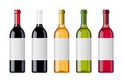 Set of wine bottles with different