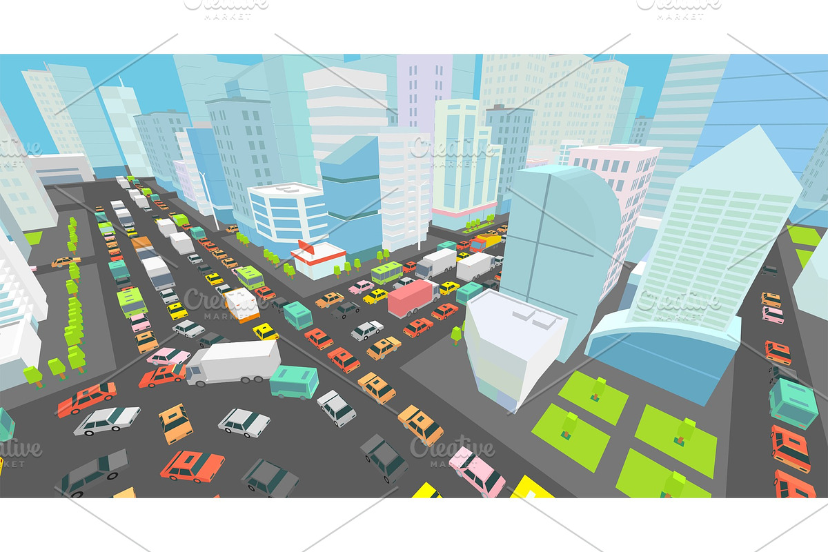 City street Intersection traffic jams road 3d. Black lines outline contour style Very high detail view. A lot cars end buildings top view Vector illustration in Illustrations - product preview 8