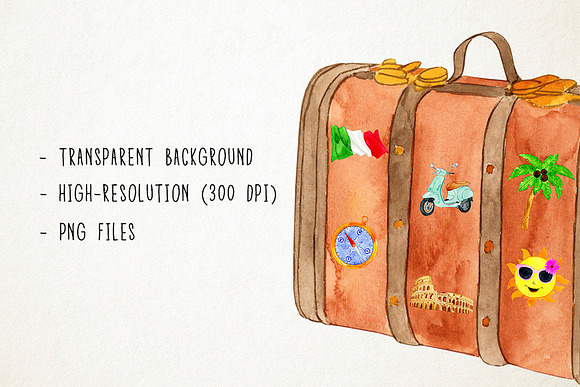 Watercolor Travel Clipart in Illustrations - product preview 2