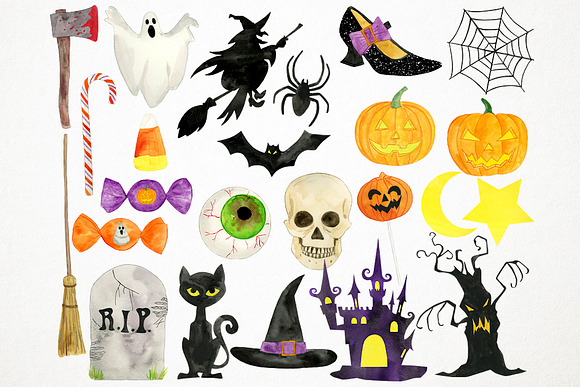 Watercolor Halloween Clipart in Illustrations - product preview 1