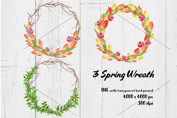 3 spring flower wreath
