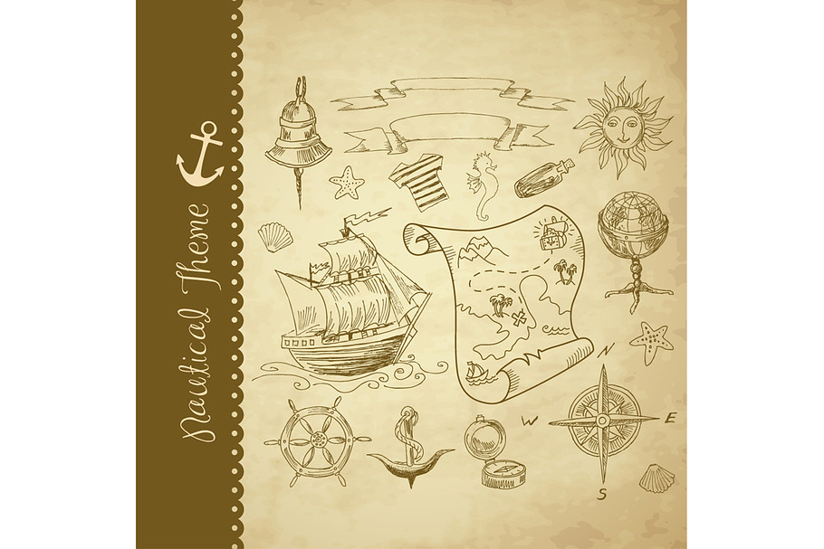 Nautical clip art  treasure map in Illustrations - product preview 8