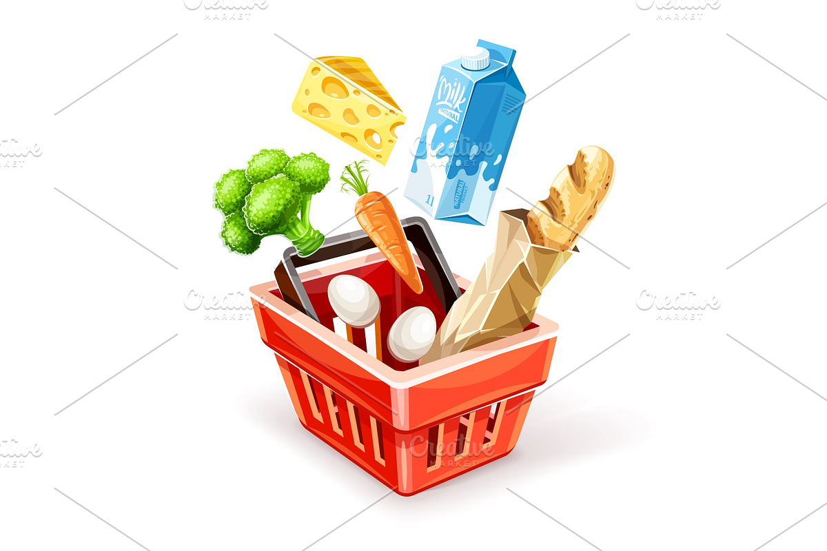 Shopping basket with organic food in Illustrations - product preview 8