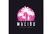 Malibu Pacific Coast tee print with palm trees, t shirt design, 