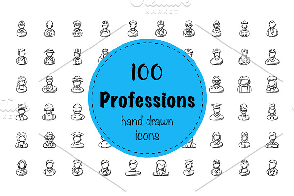 100 Professions Doodle Icons