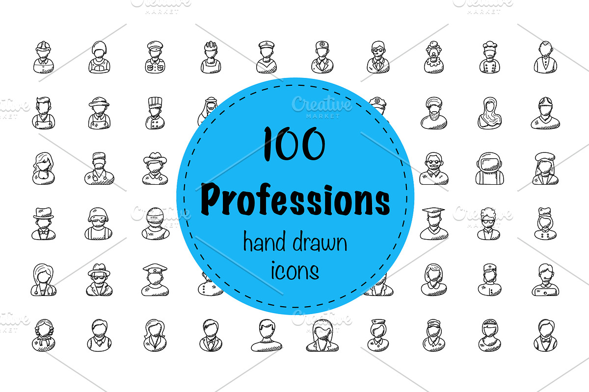 100 Professions Doodle Icons in Graphics - product preview 8