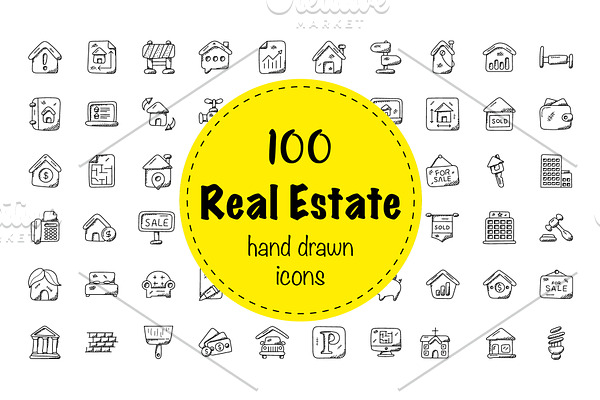 100 Real Estate Doodle Icons