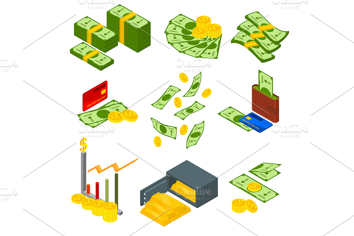 Money Set Isometric View. Vector in Illustrations - product preview 8