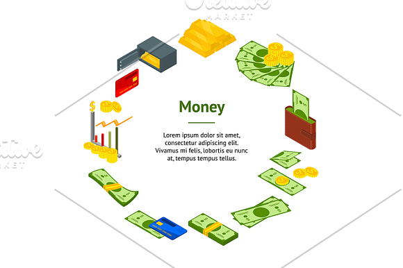 Money Set Isometric View. Vector in Illustrations - product preview 1
