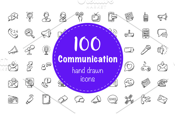 100 Communication Doodle Icons