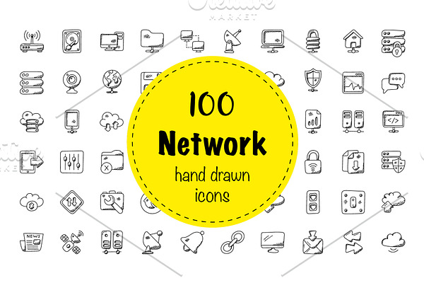 100 Network Doodle Icons
