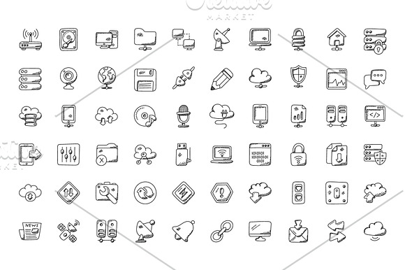100 Network Doodle Icons in Graphics - product preview 1