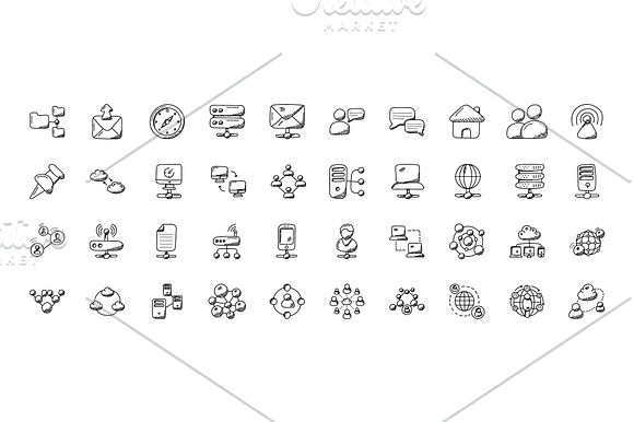 100 Network Doodle Icons in Graphics - product preview 2