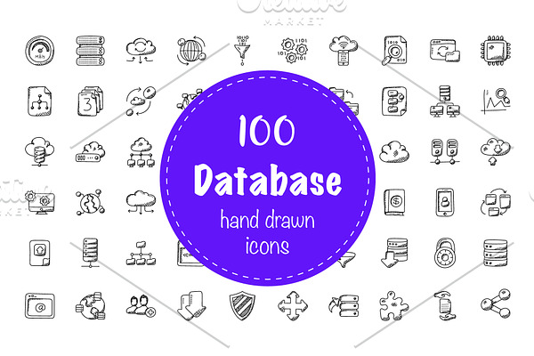 100 Database and Storage Doodle Icon