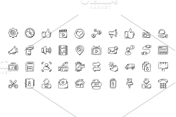 100 Media Doodle Icons in Graphics - product preview 2