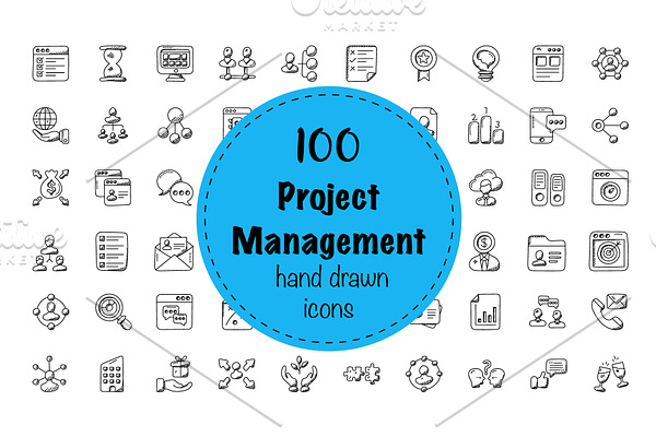100 Project Management Doodle Icons