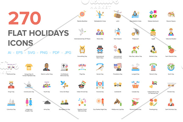 270 Flat Holiday Icons