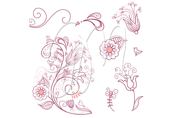 8 Flower Designs floral border in Illustrations - product preview 1