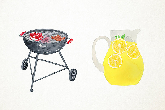 Watercolor BBQ Clipart in Illustrations - product preview 3