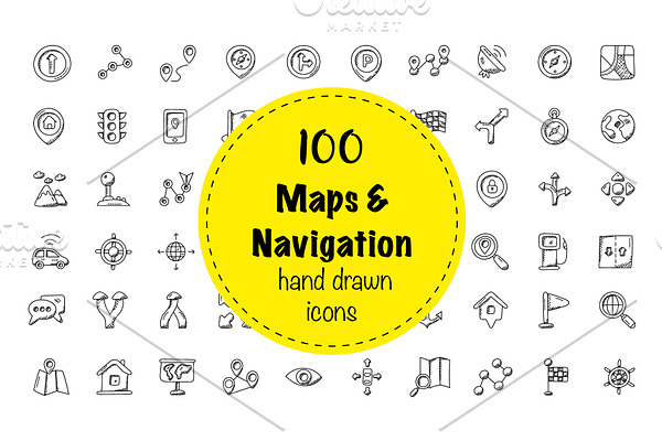 100 Maps And Navigation Doodle Icon
