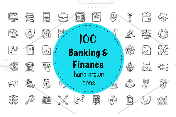  100 Banking and Finance Doodle Icon