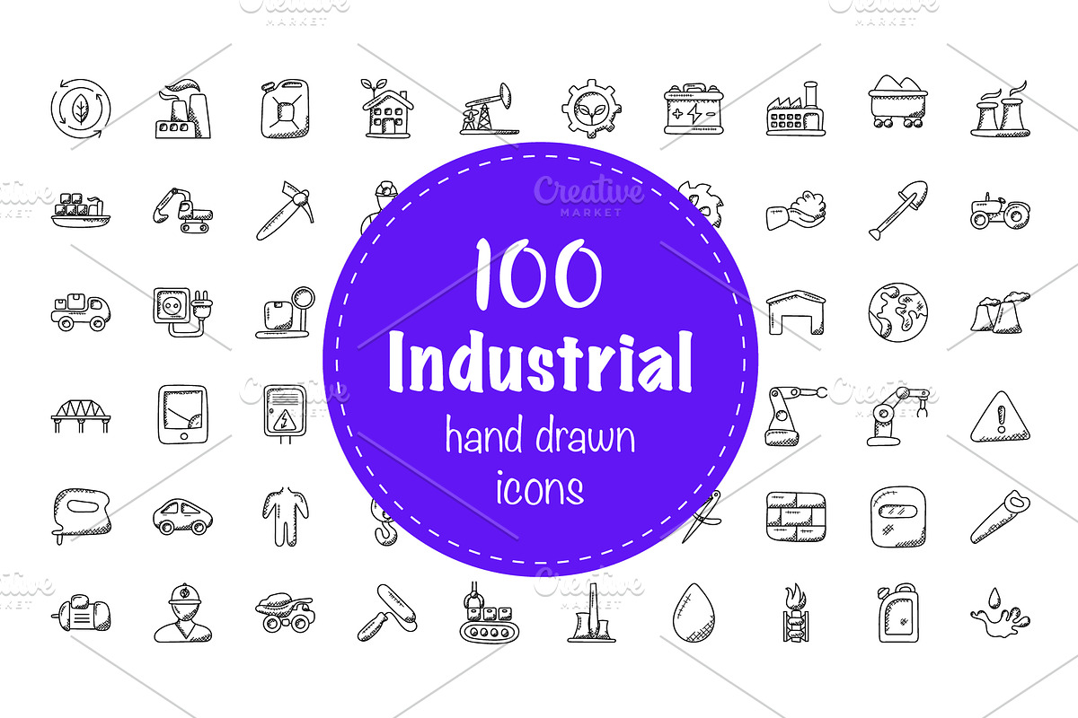 100 Industrial Doodle Icons in Icons - product preview 8